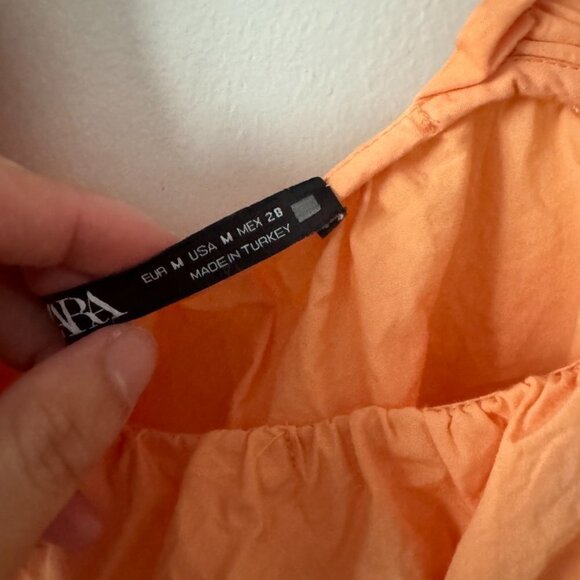 ☀️ ZARA Coral Orange Flutter Sleeve Poplin Crop Top Medium Casual Coquette Prep - Picture 3 of 3